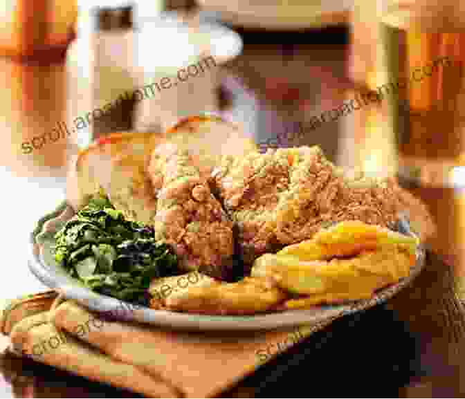 A Close Up View Of A Plate Of Traditional Southern Cuisine, Featuring Fried Chicken, Collard Greens, And Cornbread I Live In South Carolina